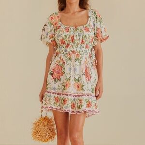 Farm Rio Bloom Garden Off White Short Sleeve Mini Dress